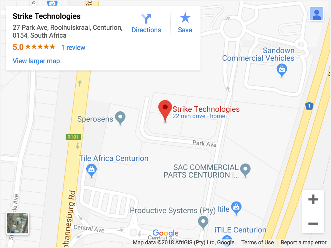 Map showing the location of Strike Technologies in Centurion
